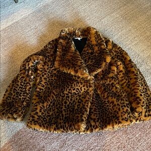 Soft Surroundings Small Leopard Print Faux Fur Teddy Jacket